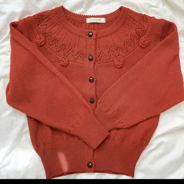 [ 구제 의류 ] 니트 가디건 꽃 모티브 까멜리아 빈티지