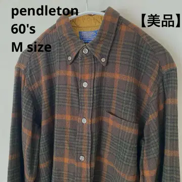 60s Pendleton 울 체크 플란넬 셔츠 M [새상품급]