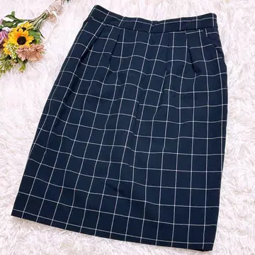 인덱스 [M] 무릎 기장 타이트 스커트 체크 무늬 허리밴딩 슬릿