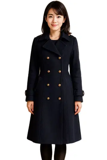 네이비 더블 브레스트 롱 코트