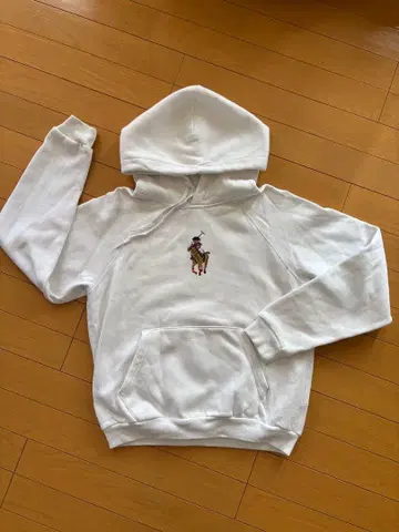 폴로 말 자수 화이트 후드티