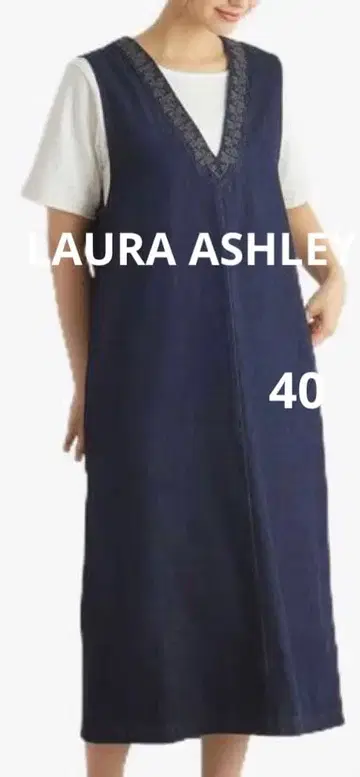 택 포함 새상품 LAURA ASHLEY 로라 애슐리 데님 롱 원피스 40