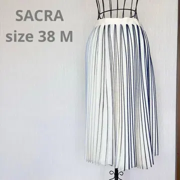 SACRA 스트라이프 플리츠 스커트 아이보리 x 네이비 38 사이즈 M
