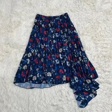 Mila Owen 미라 오웬 꽃무늬 아지메 헴 플리츠 스커트 블루