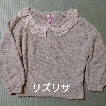 레이스 카라 부착 베이지 니트탑