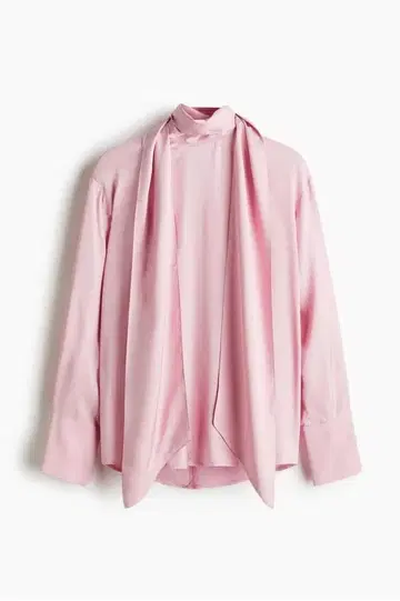 [ H&M ] 리본 포함 핑크 긴팔 셔츠