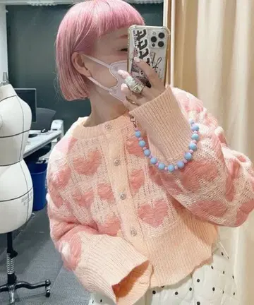 Alley by w closet 하트 니트 가디건 핑크