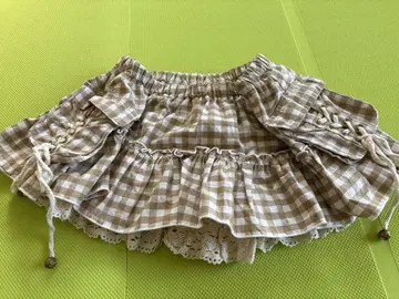 레어 LIZLISA 레이스업 리본 포켓 코튼 프릴 치마바지