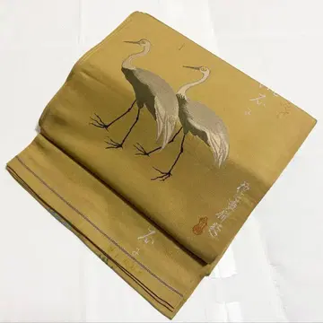 A 레트로 학 무늬 순수 실크 전통 후쿠로 오비 포멀 O38