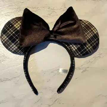 디즈니 머리띠 체크 무늬 브라운 미니