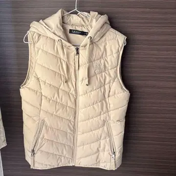 랄프 로렌 베이지 퀼팅 베스트 후드 부착