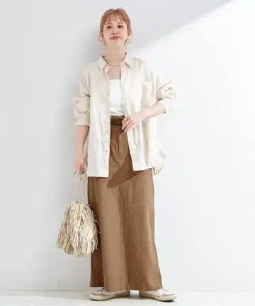 워셔블 / 벨트 포함 린넨 라이크 옥스 클라이밍 베이커 스커트