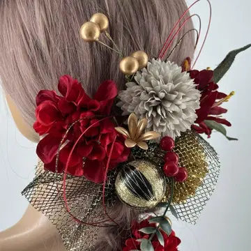 머리 장식 성인식 졸업식 빨간색 블랙 골드 미즈히키