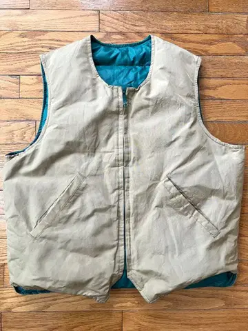 80s 에디 바우어 베이지/그린 다운 베스트 L 블랙 택