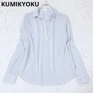 쿠미교쿠 긴팔 셔츠 블라우스 스트라이프 면 캐주얼 오피스 깔끔한