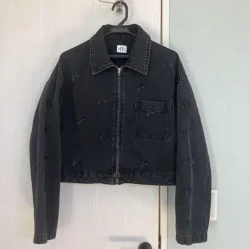 Searoomlyn 리본 데님 자켓 블랙 프리 사이즈