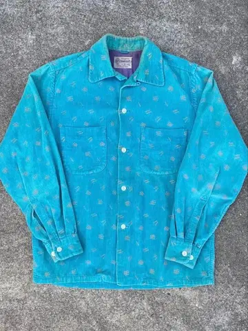 진품! 50s 코듀로이 프린트 셔츠 아토믹 패턴 타운크라프트