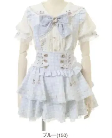 LIZLISA 리즈리사 사다리 리본 깅엄 티어드 치마바지 블루