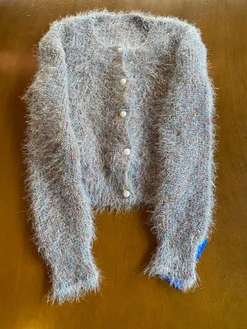 새상품 믹스 니트 가디건 펄 버튼