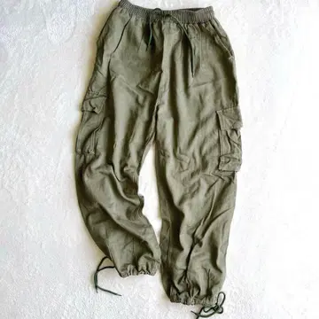 메종 클럽 카고 팬츠 크롭 기장 허리밴딩 드로 코드 밀리터리