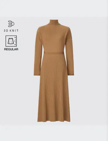 새상품 유니클로 3D 엑스트라 파인 메리노 리브 원피스 L 사이즈 브라운