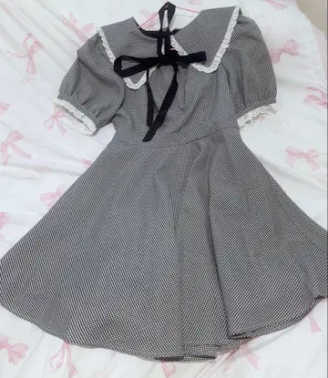 evelyn 빅 칼라 체크 op 블랙 미사용 택 포함