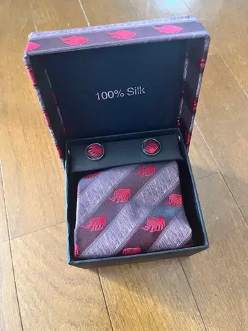 코끼리 패턴 100% 실크 넥타이 세트