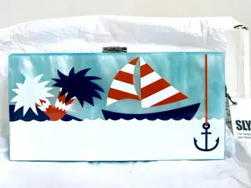 SLY 박스 클러치백 미니백 사선 가케 체인 포함 아크릴 수지 쉘 패턴