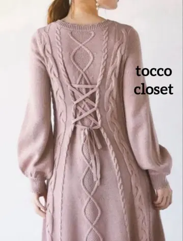 tocco 백산 레이스업 니트 롱 원피스 M