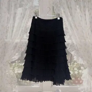 VINTAGE 플리츠 티어드 플레어 스커트 다크 코어