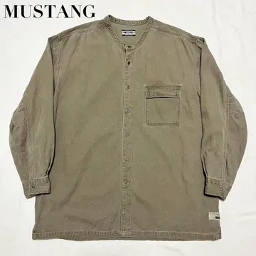 MUSTANG 마스타구 밴드 카라 워크 셔츠 헤링본 L 올리브
