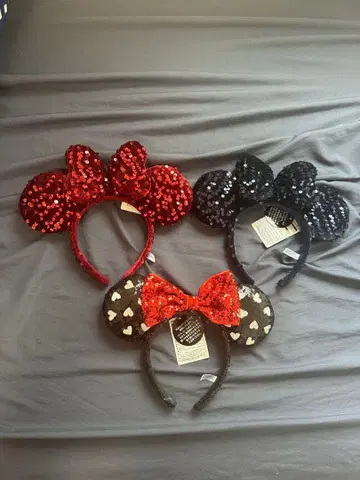 [ 미사용 새상품 가격표 포함 ] 미니 마우스풍 스팽글 머리띠 3개 세트