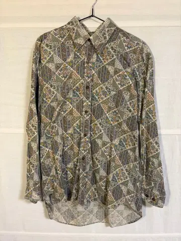 올 패턴 긴팔 셔츠 패치워크 패턴 아트 레트로 90s Y2K 구제 의류