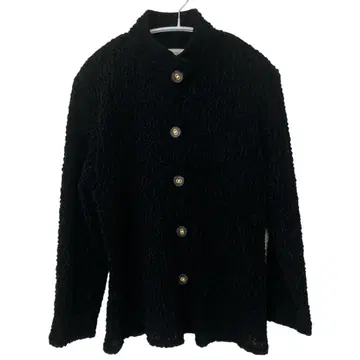 노카라 자켓 블랙 퍼 fuzzy 소재 비쥬 버튼 M 사이즈 긴 길이