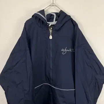 USA 구제 의류 하프 지퍼 아노락 후드티 나일론 자켓 네이비 자수