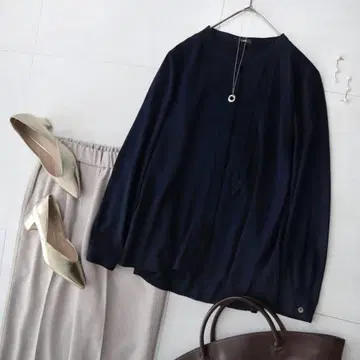 네이비 어반리서치 로쏘 스키퍼 밴드 카라 턱 히요쿠 셔츠 블라우스 긴팔