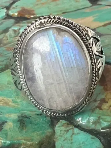 silver925 x 대형 레인보우 문스톤 반지