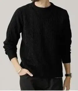 NANO universe 캐시미어 MIX 케이블 크루 블랙