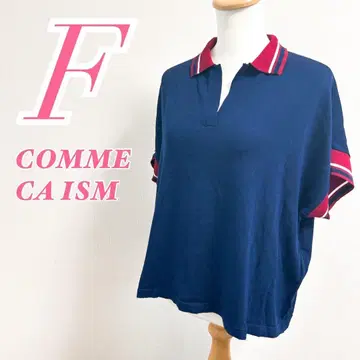 COMME CA ISM 컴시즘 네이비 반팔 피케 셔츠 리브라인