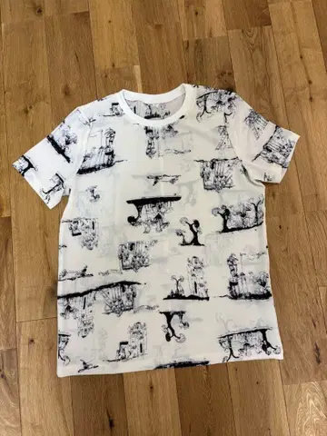 아트 프린트 반팔 T셔츠 M 화이트/블랙