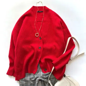 저널 스탠다드 워셔블 울 하찌 가디건 레드 루즈핏