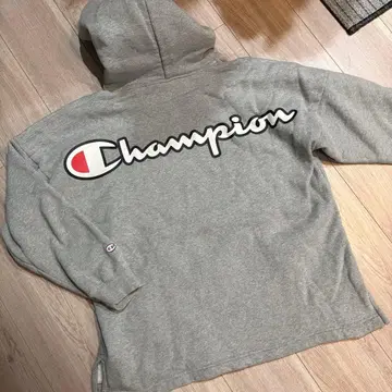 빅 로고 Champion 그레이 후드 부착 후드티