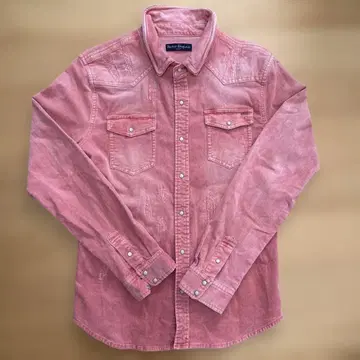 레트로 엔진 남성용 핑크 데미지 가공 버튼업 셔츠 L