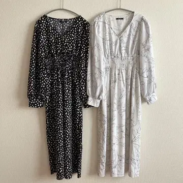 원피스 블랙 화이트 셔링 데이트  v넥 꽃무늬 도트