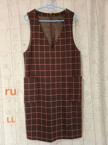 ru 사이즈 LL 브라운 체크 오버롤 스커트