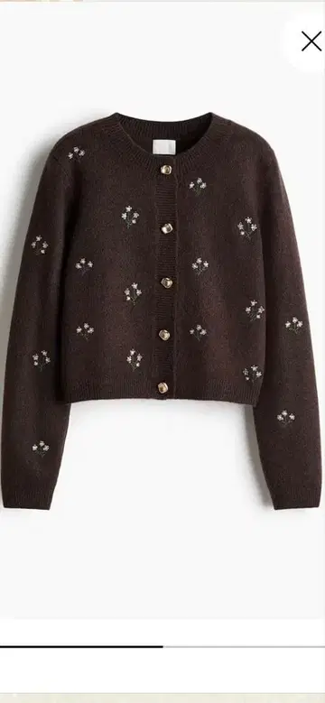 H&M 자수 가디건 다크 브라운 XS