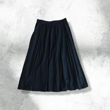 롱 플리츠 스커트 종아리 기장 허리밴딩 신축성 짙은 녹색 M