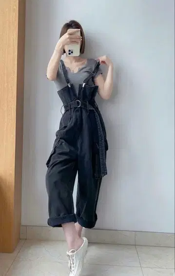 미사용 새상품 한국 살로펫 하이웨스트 데님 살로펫 와이드 팬츠