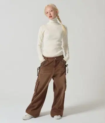 허리 리본 데님 팬츠 TINA: JOJUN 브라운