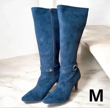 슬림 레그 롱 부츠 스웨이드 느낌 벨트 포함 블랙 힐 8cm M 심플